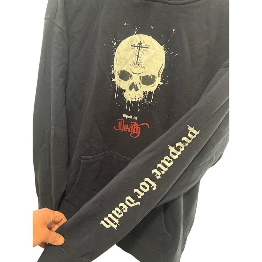 Prepare for Death Orthodox Golgotha Cross Skull Black Hooded Pullover Sweatshirt - Picture 4 of 7
